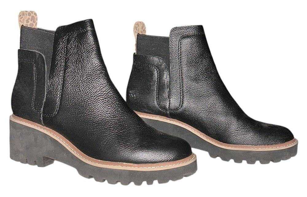 Dolce Vita Huey H2O Water-Resistant Black Leather Lug Sole Booties 8
